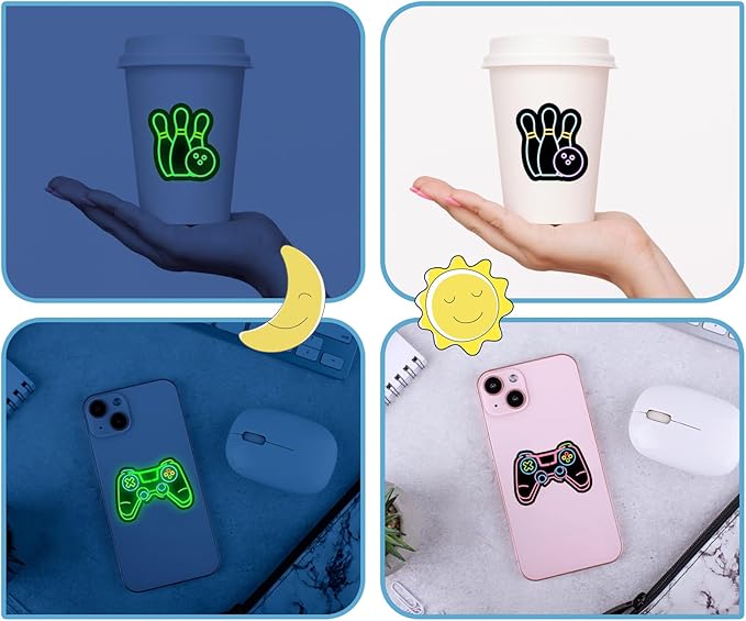 52 Pcs Glow in The Dark Neon Game Stickers for Kids, Water Bottle Stickers for Kids Vinyl Waterproof Gaming Laptop Decals for Teens Girls Boys