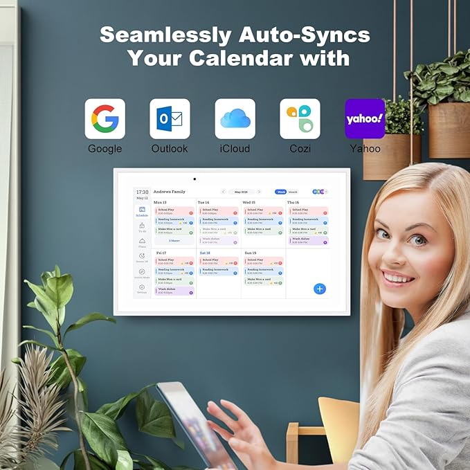 Digital Calendar, 15.6 Inch Wall Planner Electronic Calendar&Chore Chart, Smart Touchscreen Interactive Display for Family Schedules – Wall Mount Included, Great for Organizing Your 2025-2026 White