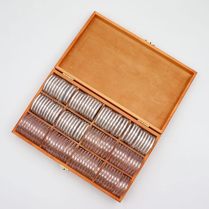 20-46 mm Wooden Coin Holder, 120 Pcs Highly Transparent Coin Capsules with Foam Gasket, Coins Collector Case Holder, Professional Coin Storage Case Box for Coin Collection (Bronze)