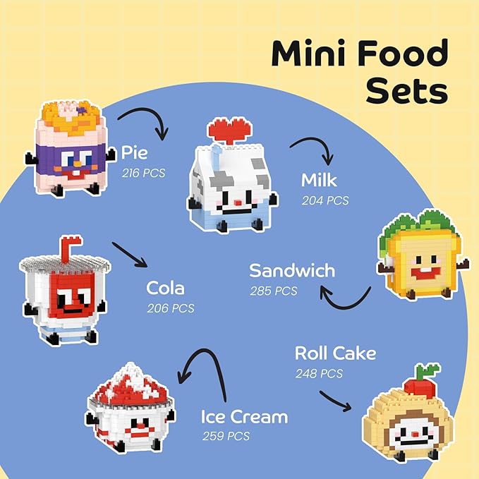 HIGH GODO Food Party Favors Building Set, Mini Food Collectible Decor Model Kits, Goodie Bag Stuffers, Classroom Small Prize Toys Gifts for Adults Kids Girls Boys Age 8+ (6 Pack)