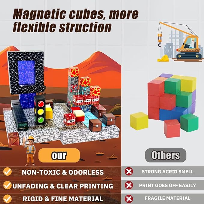 Magnetic Building Blocks Set, 150 Pieces STEM Learning Toy with Lava Adventure Theme, Construction Kit for Ages 3-12 Years
