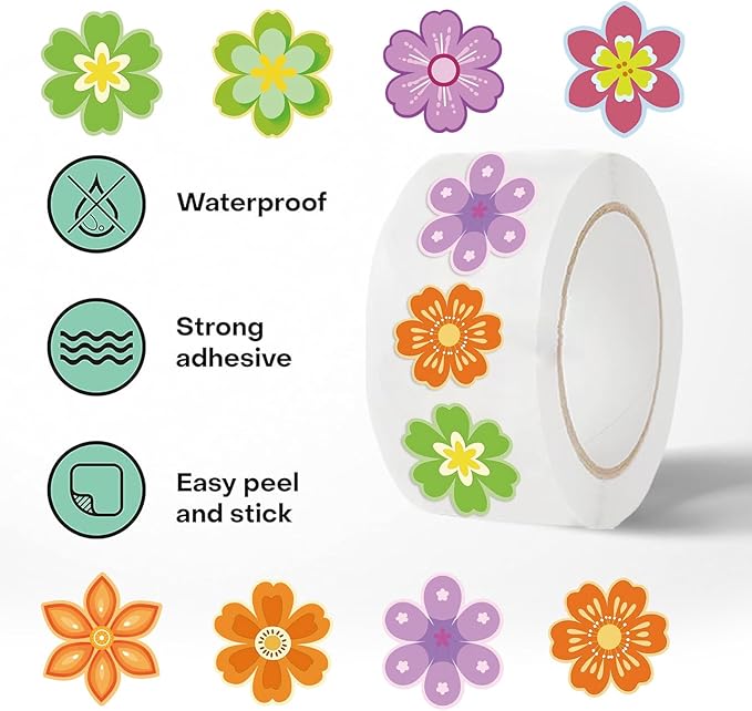 500pcs Flower Stickers for Teens Spring Summer Roll Sticker Waterproof and Sun-Proof Flower Roll Sticker for Scrapbooks Envelopes Cards Gift Boxes Party Supply Decoration