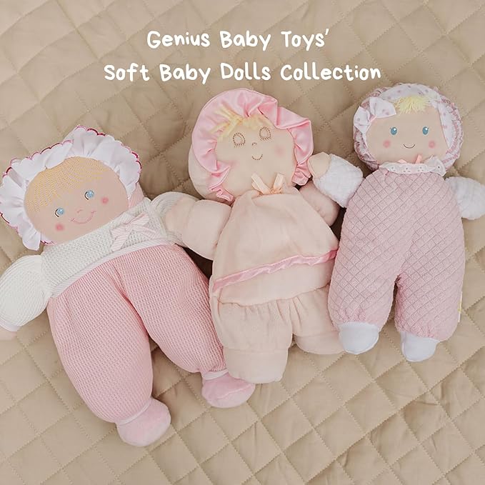 Genius Baby Toys Cuddly Squishy Soft Doll - Pink Thermal Baby First Dolls for Infants - My First Dolly, Classic Vintage Design - Perfect as a Lovey