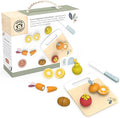 Speedy Monkey Wooden Play Food Set for Toddler – Fruits & Vegetables Cutting Playset, FSC Certified Pretend Food Toy for Kids, Role Play Kitchen Set with Safe Cutting Board & Knife