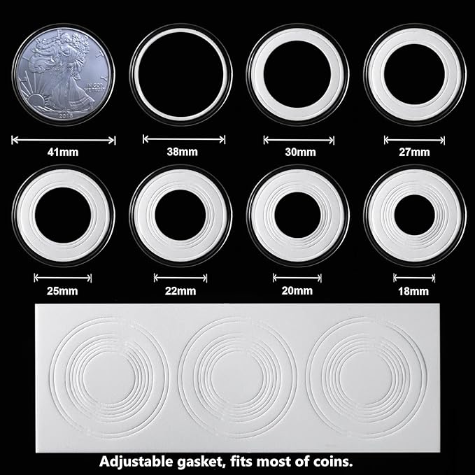 MUDOR 41 mm Coin Holder, 60 Pieces Silver Dollar Capsules with Foam Gasket, Professional Storage Case Box for Coin Collection