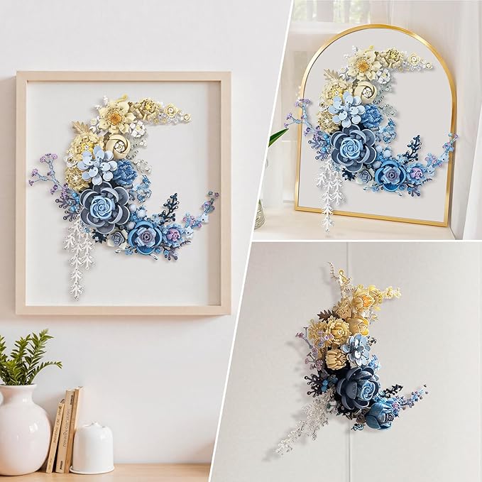 Blue Moon Flower Building Set, Botanical Collection Crescent-Shaped Artificial Flowers Building Blocks Kit Compatible with Lego for Adults Home Décor Wall Art Decoration