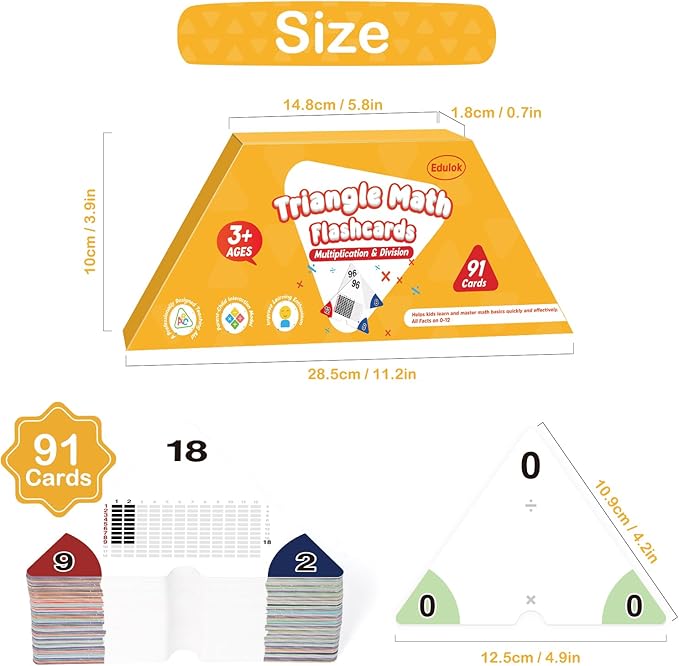 Multiplication and Division Flash Cards 0-12, Triangle Math Games Flash Cards with Times Table Chart, Math Manipulatives Flashcards for Kids Classroom Homeschool 3rd 4th 5th 6th Grade