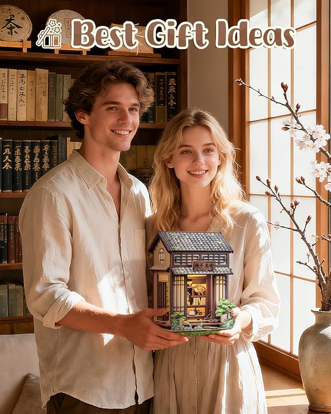Book Nook Kit, DIY Miniature House Kits for Adult and Teens, Dollhouse Tiny Booknook Garden House Bookshelf, DIY Craft Gifts for Family and Friends (Japanese Chashitsu)