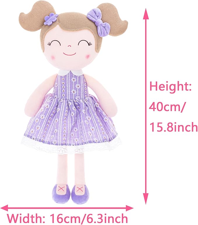 Gloveleya Baby Girl Gifts Soft Plush Doll – Lavender Daisies 16 Inch Cuddle Toy with Basket, Collectible Keepsake Birthday Easter Baby Shower Christmas for Girls