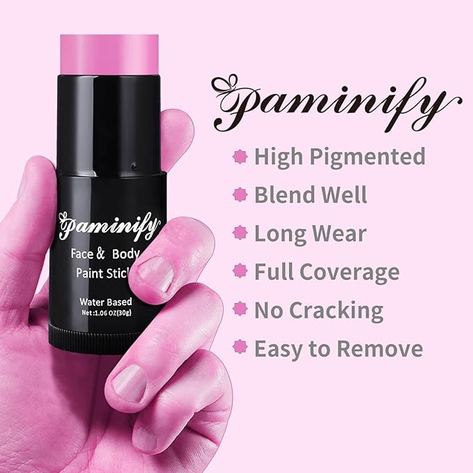 Pink Face Paint Stick,Water-Based Body Paint Stick,Washable Halloween Face Painting for Skeleton Costume,Professional SFX Makeup for Cosplay,Pink Accessories for Spirit Week,1.06 OZ