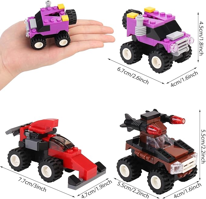 IAMGlobal 12 Mini Pull Back Cars Building Blocks Toy Set, Trucks Toy Vehicles Set Stem Toys, Party Supplies Gifts Party Favor for Kids, Goodie Bags, Birthday, Carnival Prizes