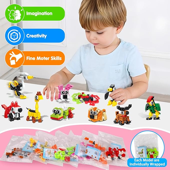 20pcs Animal Mini Building Blocks Party Favor for Kids Return Gifts For Birthday Goodie Bag Stuffer Class Prize Box Toys Small Bulk Pinata Stuffer End of School Year Gift for Student Boy Girl 4-8 8-12