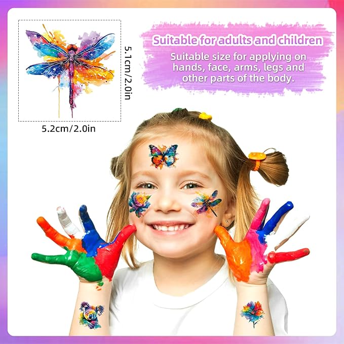 Aresvns Watercolor Cute Animals Temporary Tattoos for Kids, 117 Patterns Kwaii Lion Dog Wolf Owl Butterfly Tattoo for Girls Boy Tiny Tattoo for Birthday Party Decoration Supplies Summer Accessories