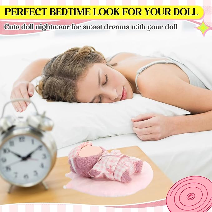 17cm Doll Clothes Pajamas Set with Pants Eye Mask Good Night Bedding Clothes Outfit Gifts Fits Most 17cm Dolls Accessories for DIY Dress up Lovers(Pink Bow)