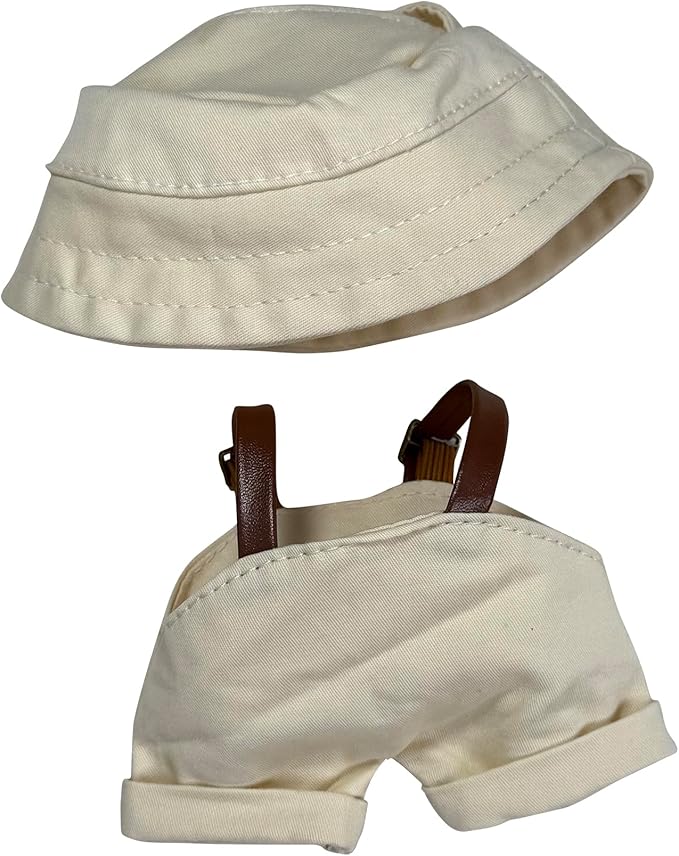 17cm Doll Clothes Set(No Doll), Hat & Overalls Set for 17cm Labubu Suit, Cute Cloth for Dress up Unique Style Dolls Outfit Stylish Clothes for Labubu (Khaki)