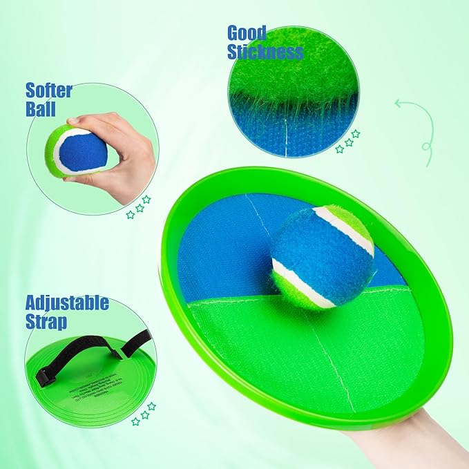 PlayZap Toss and Catch Ball Set Upgraded - Toddler Toys Kids Games for Whole Family - Water-Resistant Great for Beach Pool Yard Outdoor Games - Gift for 3 4 5 6 7 8 9 10 11 12+ Years Old Boys Girls