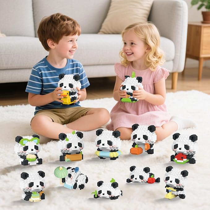 Panda Animals Building Block Sets,Micro Mini Animals Party Favors for Kids, Birthday Gift for Boy Girl(12 Pack)