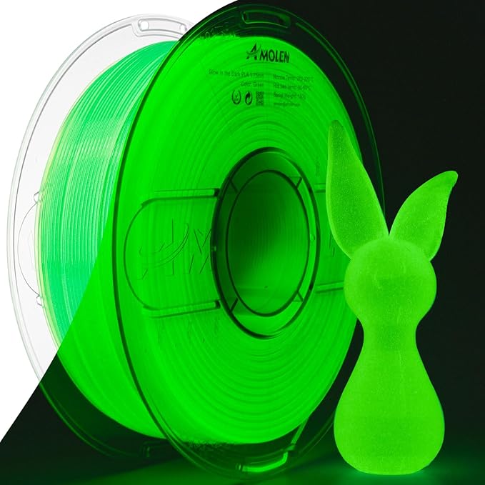AMOLEN 3D PLA Printer Filament, 1.75mm Glow in The Dark Green PLA Filament for 3D Printing, Best with UV Lamps, 1kg Spool (2.2lbs), Dimensional Accuracy +/- 0.02 mm, Fit Most FDM 3D Printers
