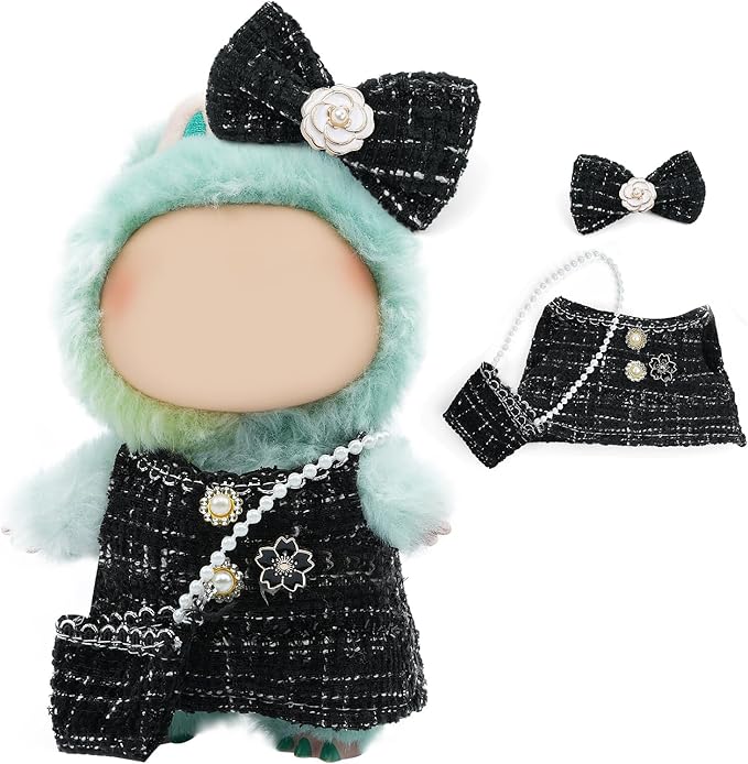 17cm Doll Clothes Set-Adorable Outfits for Dolls-Stylish Accessaries Clothes Dress-Up-Replaceable Clothing Collections, Includes Hat, Top, Skirt(Black-Style A)