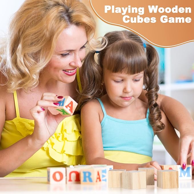 Barydat 300 Pcs 1 in Wooden Cubes, Unfinished Wooden Blocks for Crafting Natural Craft Wood Square Blank Cube for DIY Project Baby Showers