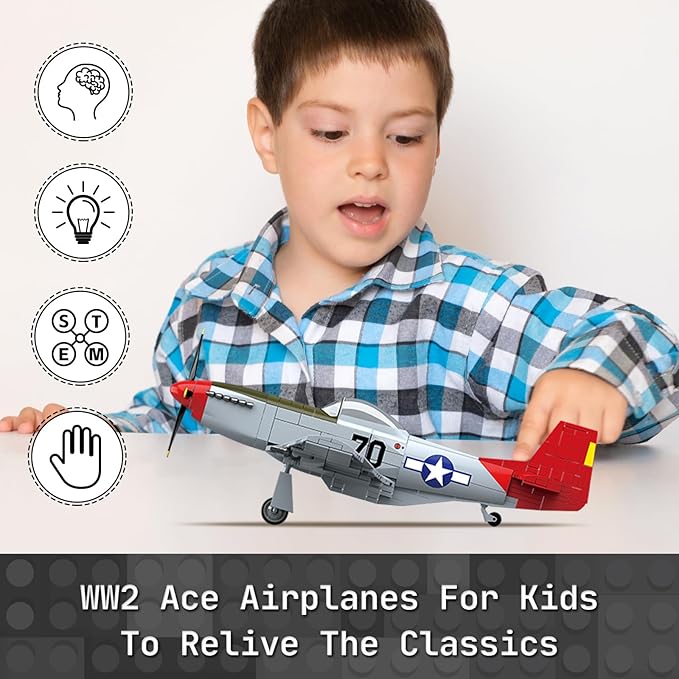 WW2 Military Fighter Jet Airplane P-51 Mustang Air Force Building Blocks Set(580Pcs) Compatible with Lego,Aircraft Toys Building and Military Gifts for Kid and Adult Boys Gift Aged 6+