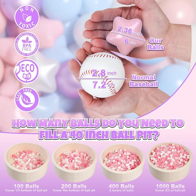 GOGOSO Ball Pit Balls for Toddlers Phthalate-Free BPA-Free Non-Toxic Crush Proof Soft Plastic Play Balls Baby Kids Shape Tent Pool Playhouse Playpen Party Decor, Pink Blue Purple White,500PCS