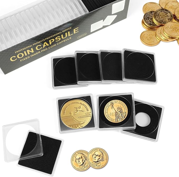 80 Pcs Adjustable Acrylic Coin Collection Cases with Sponges, Coin Snap Holder, Silver Dollar Protection Cases for Collectors, Coin Dollar Collection Supplies(20mm-40mm)