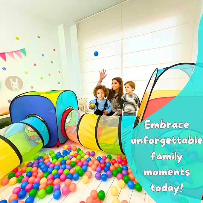 4 in 1: Play Tent With Crawling Tunnel, Partial Ball Pit, and Playhouse - Children's Baby Tent With Bag, Multi-Coloured B