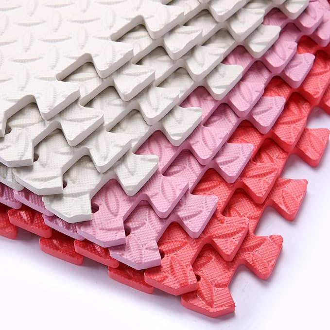Foam Play Mat for Baby, 0.4 Inch Thick Foam Interlocking Floor Mats, Soft Non-Toxic Baby Playmat, Solid Colored Puzzle Play Mat Kids Floor Mats, 16 Tiles, White/Pink/Red