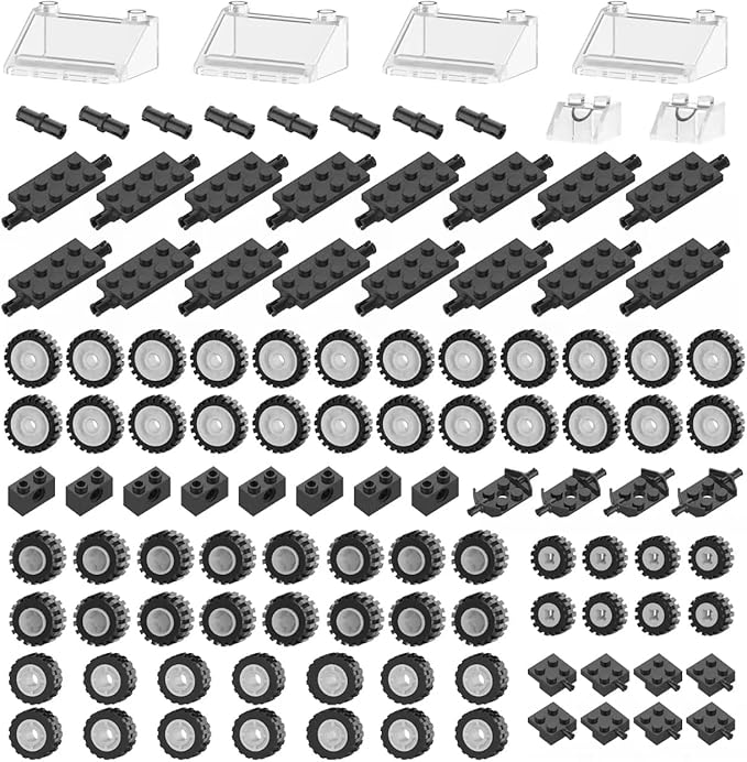 Wheels and Axles Sets Tires Building Kit with Windshield, Compatible with Lego Wheels and Axles, 186 Pcs Car Parts and Classic Pieces Accessories, Bulk Bricks Sets Education Construction Toys