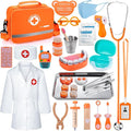 Doctor Kit for Kids, 33 Pcs Wooden Dentist Play Set for Toddler 3-5 with Real Stethoscope & Dental Tools, Pretend Playset Medical Toys Storage Bag Educational Role Play Doctor Toys Gift for Boys Girls