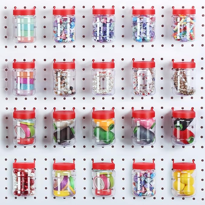 Unittype 20 Set Pegboard Organizer Accessories Peg Boards Jars with Lids Plastic Pegboards Bins Storage Containers Clear Peg Board Wall Organizer for Garage Sewing Office Home Supplies(Red)
