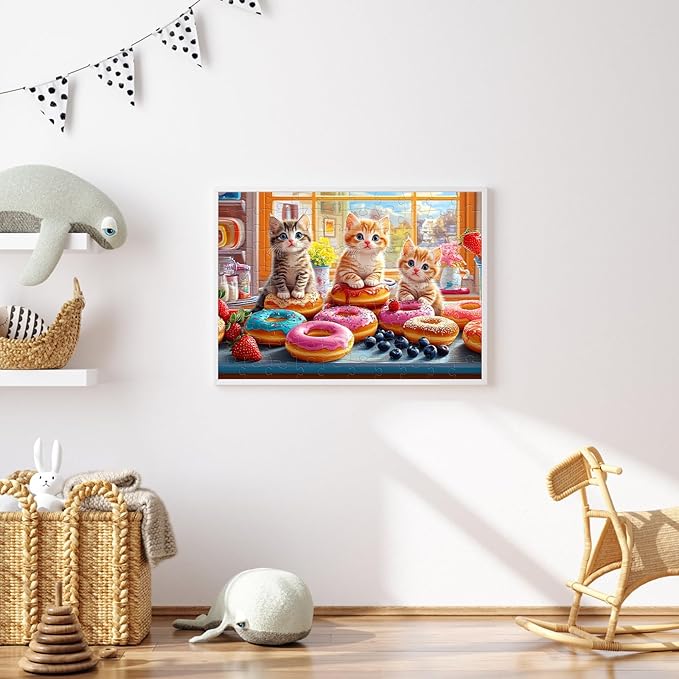 100 Piece Puzzles - Adorable Cats Donuts Puzzle for Kids Ages 4-6 6-8 8-10, Large Piece Puzzle for Seniors Dementia Alzheimer's Activity for Adults Kids Puzzles Ages 5-8 Great Gift for Boys Girls