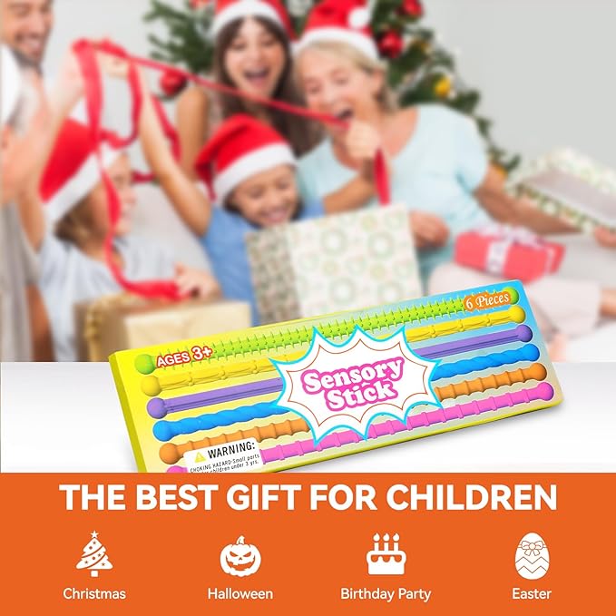 Fidget Toys Sensory Stick: Textured Sensory Toy Suitable for Children and Adults, Relieves Stress and Anxiety, Classroom Travel Essentials, 6PCS， Suitable for Autism and ADHD.