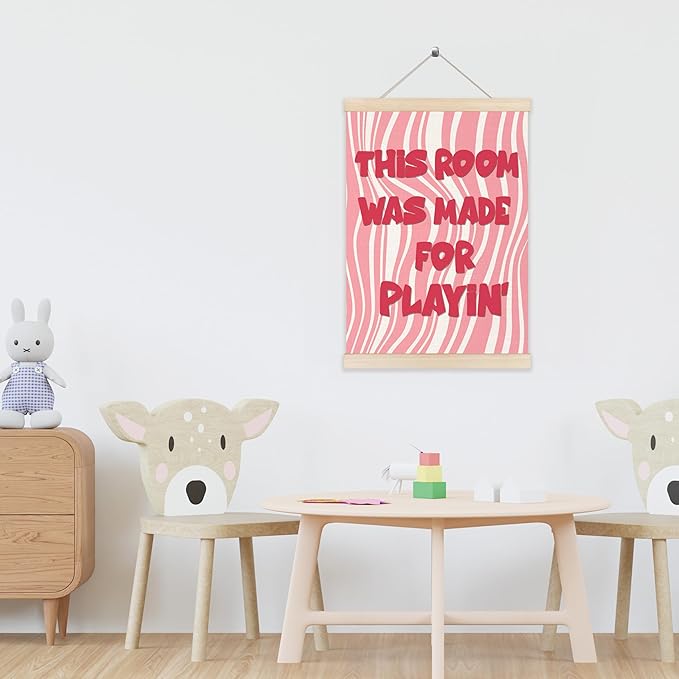 Koesus Girly Playroom Wall Art Poster Hanger Frame 12x16 Inch, Pink Preppy This Room Was Made for Playin Canvas Pictures Prints Framed Wall Decor for Toddler Girls Room Nursery Bedroom Playroom