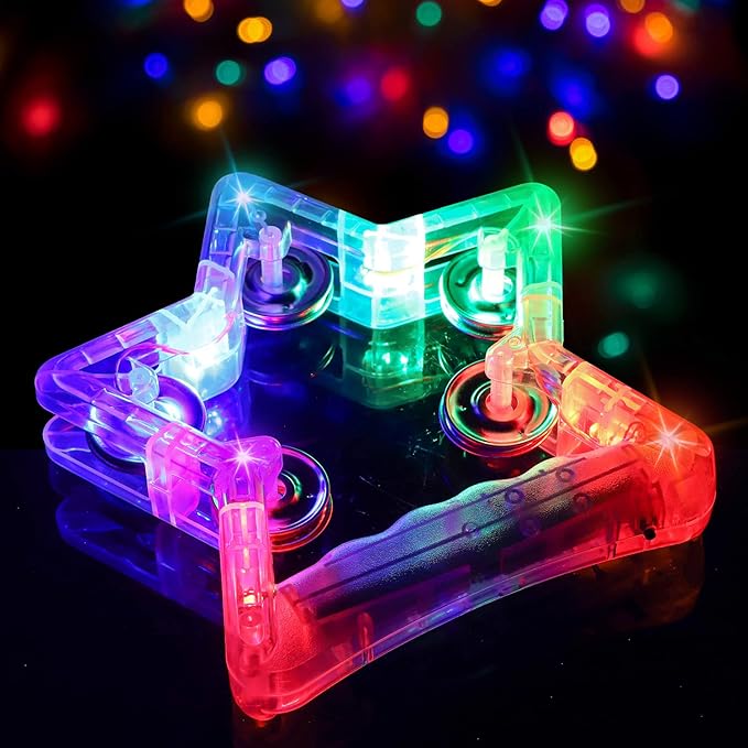 Facmogu 2 Pack Light Up Tambourines W/ 10 Metal Jingles, 3 Modes LED Flashing Musical Tambourine Handheld Percussion Instrument Glow Tambourine for Wedding Party Halloween Christmas Music Stage