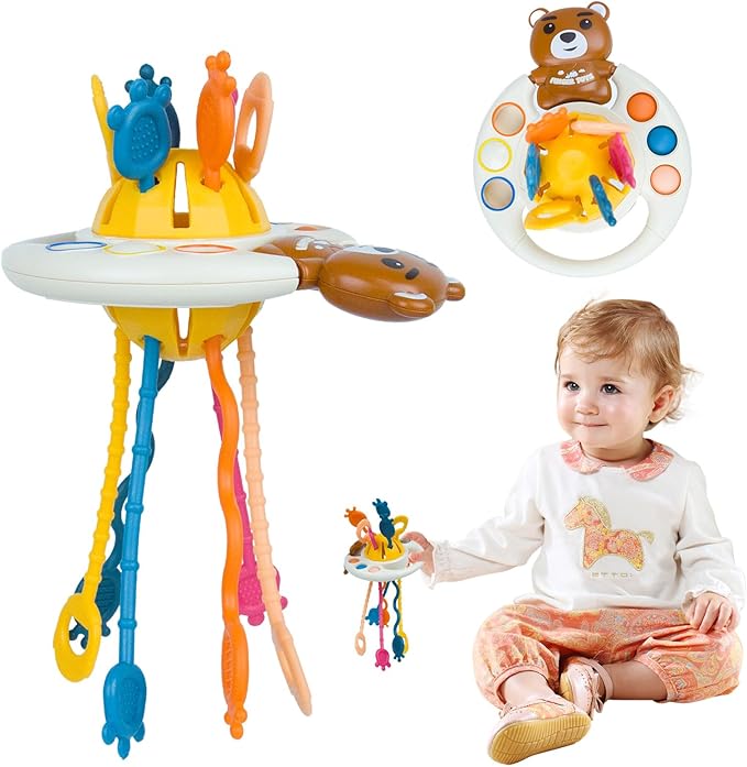 Montessori Activity Toy - Sensory Activities for Toddlers and Kids, Silicone Pull String Toy，Baby Learning Games for Ages for 6-9-12-18Months