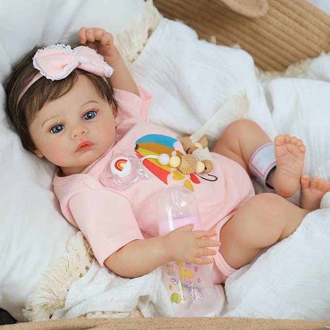 SCOM Lifelike Reborn Baby Dolls - Meadow 18 Inch Realistic Baby Dolls Newborn Girl Cloth Body Vinyl Limbs Gift or Toys Collection for Kids Age 3+