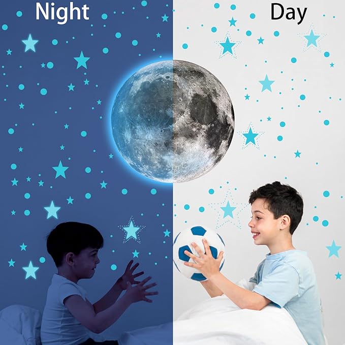 Glow in The Dark Stars and Moon for Ceiling, 951 PCS Wall Stickers for Girls Room Baby Nursery Birthday Christmas Gift for Boys（Blue）
