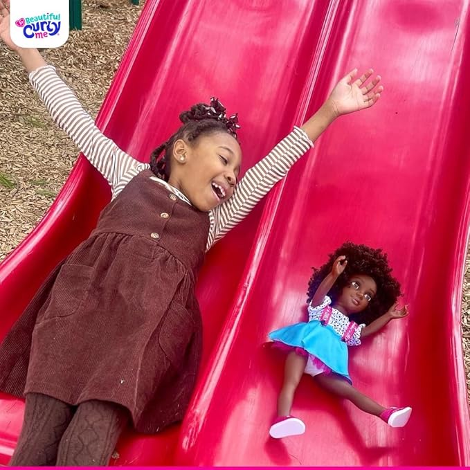 Bella 18-Inch Black Doll with Natural Curly Hair & Medium Brown Skin – African American Baby Doll for Girls Ages 3-9 Years Old - Includes Outfit & Affirmation Book – Perfect for Gift