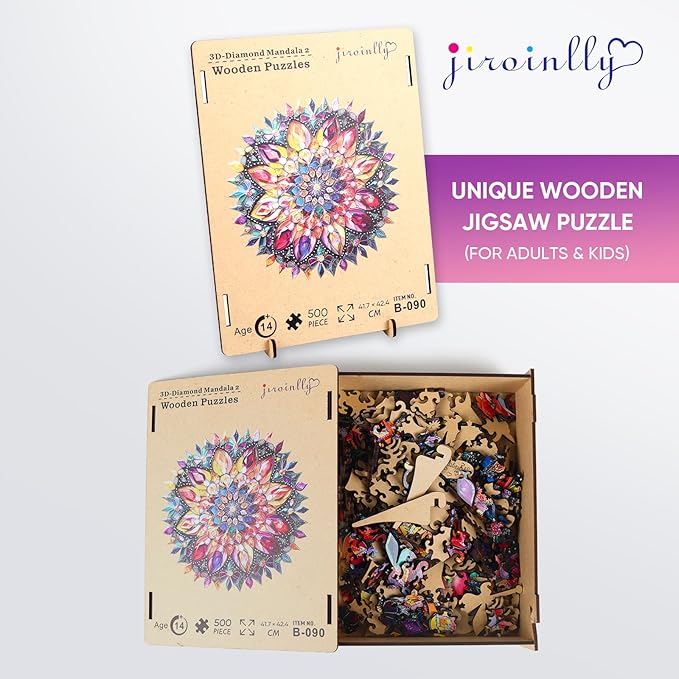 Jiroinlly Puzzles for Adults Diamond Mandala Wooden Puzzles, 200 Pieces Unique Shaped Liberty Jigsaw Puzzles, Creative Toys for Adults and Kids, Fun Challenge Family Game 11.1'' x 11.2''