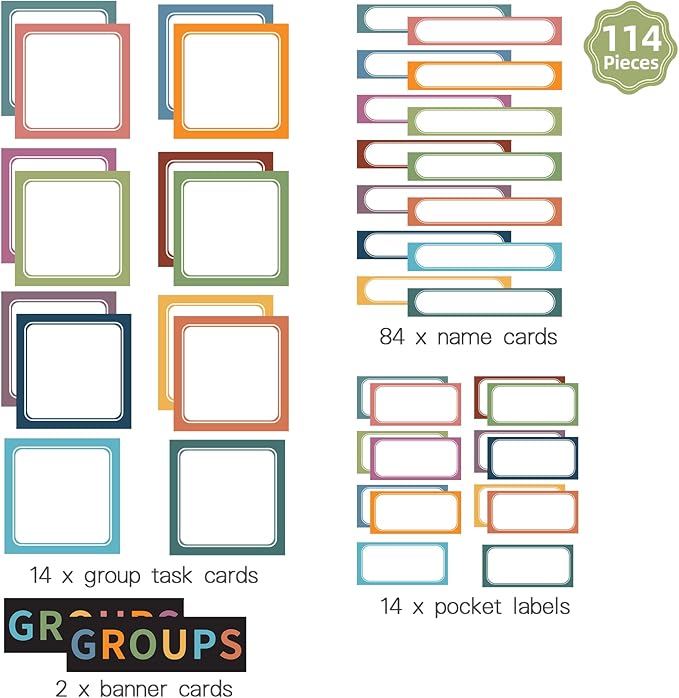 REGELETO Boho Small Group Management Pocket Chart with 114 Cards, Large Size 46 x 26.3 inch Classroom Small Group Organizer for School Teacher Elementary Preschool Learning Supplies (Black)