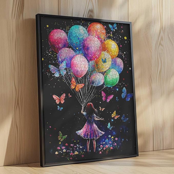 Tucocoo Little Girl Colorful Balloon Jigsaw Puzzle 1000 Piece, Butterfly Banksy Art Puzzles for Adults DIY Crafts Puzzle for Home Decor Gifts, 1000 Pieces Puzzles Family Challenging for Game Nights