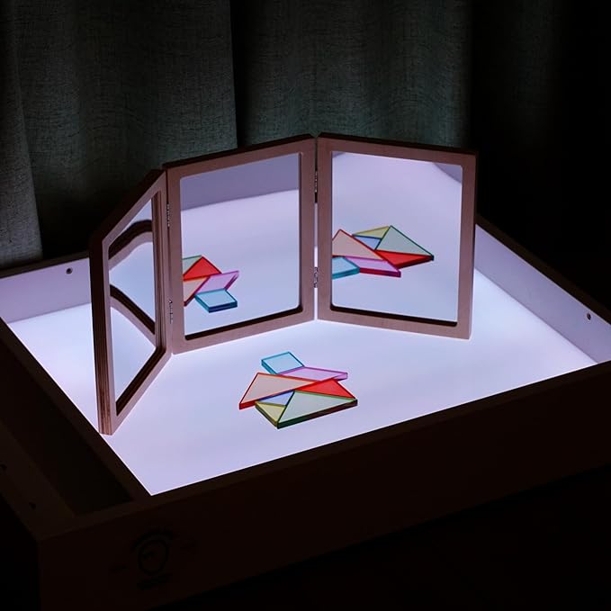 Montessori & Reggio Inspired Children Mirror, Preschool Classroom Essential, 3 Panels, 3-in-1 Folding, Small Mirror for Light Table Explore