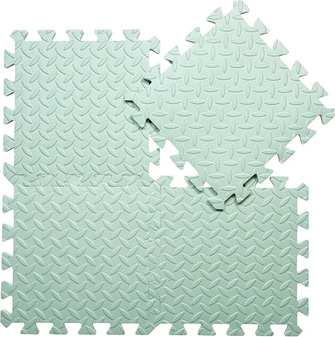Coolcandy EVA Foam Play Mat, 16 Tiles Colorful Baby Play Mat, Square Kids Playmat with Solid Colored, 0.4" Thickened Interlocking Foam Floor Tiles, Puzzle Play Mat For Baby Lying, Playing (Bean Green)