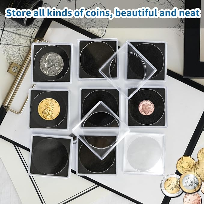 20 Pcs Adjustable Acrylic Coin Collection Cases with Sponges, Coin Snap Holder, Silver Dollar Protection Cases for Collectors, Coin Dollar Collection Supplies(20mm-40mm)