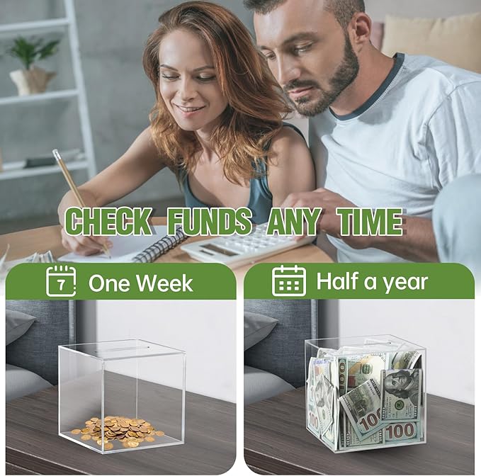 Clear Piggy Bank for Adults/Kids, Acrylic Unopenable Money Box for Cash Coin Saving, Must Break to Open, Money Saving Jar for Adults Boys Girls, Size 7.48''