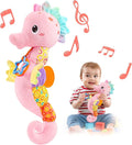 LIGHTDESIRE Baby Toys Musical Seahorse,Infant Stuffed Animal Toys with Crinkle and Rattles,Soft Sensory Toys with Textures for Tummy Time Newborn Boys Girls 0 3 6 12 Months(Pink)