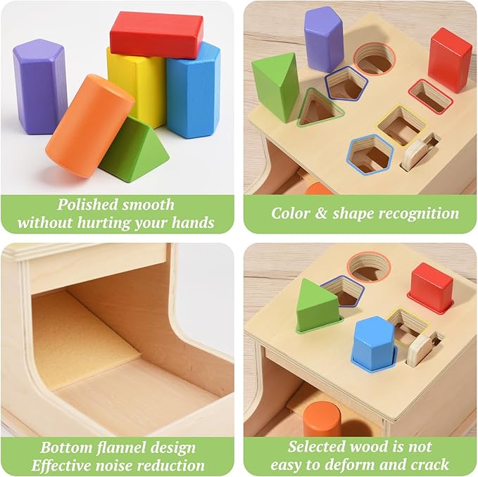 Busy Edition Montessori Toys for Toddlers Object Permanence Box Wooden Shape Sorter Drop Toy Play for 1 2 3 Year Old Toddlers
