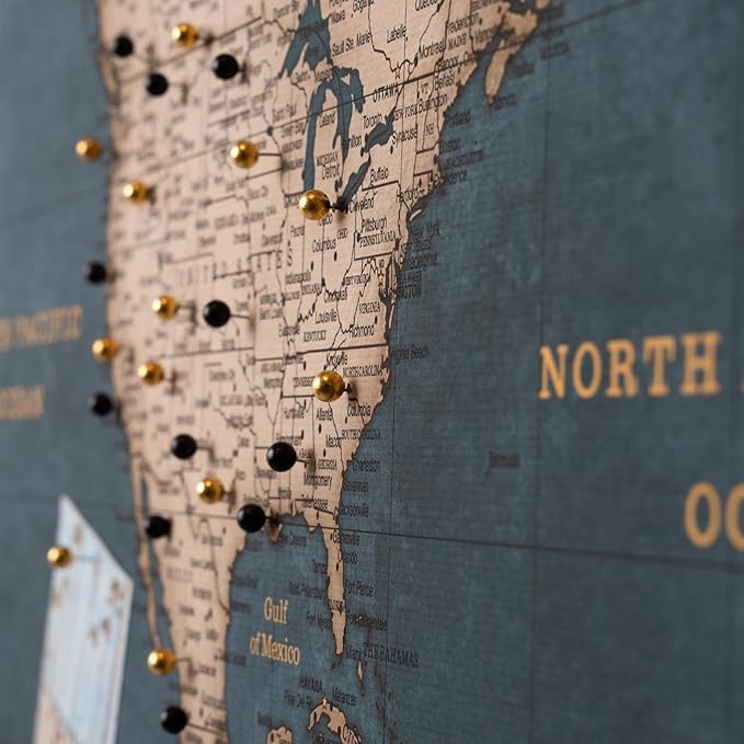 Canvas World Map with Cork Pin Board - English Lettering - Decorative Wall Decoration for All Rooms - Canvas Pictures with World Map Motif (120x80 cm, Pattern 18)